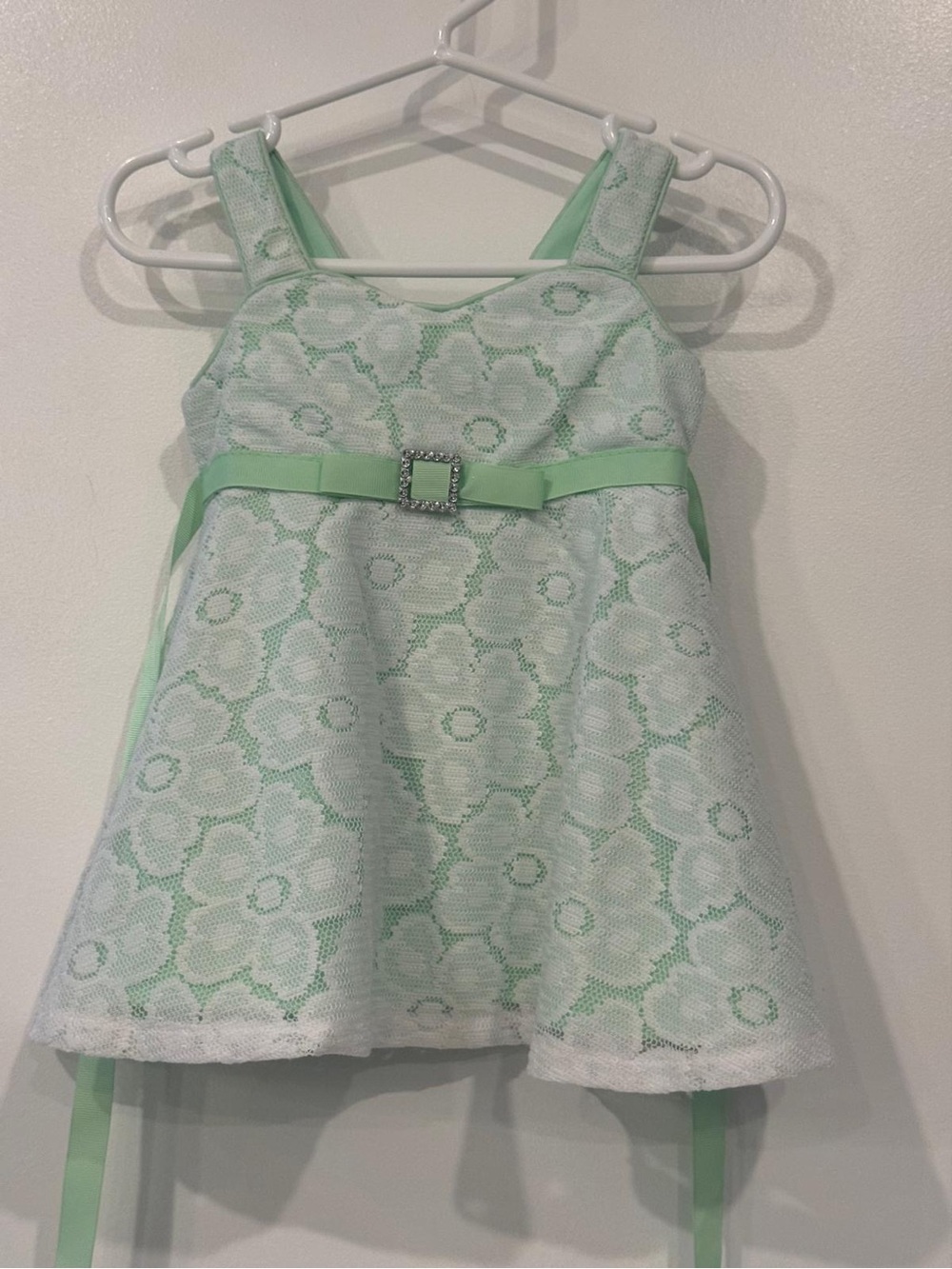 Youngland Mint Green Lace Party Dress with Rhinestone Buckle